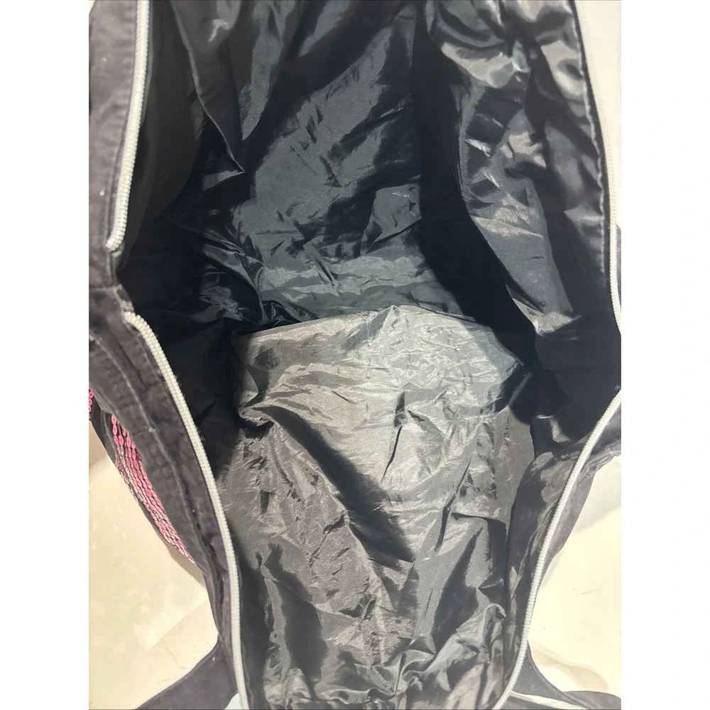 Victoria's Secret Black With Pink Sequin XL Tote Stripe Limited Edition Top Zip